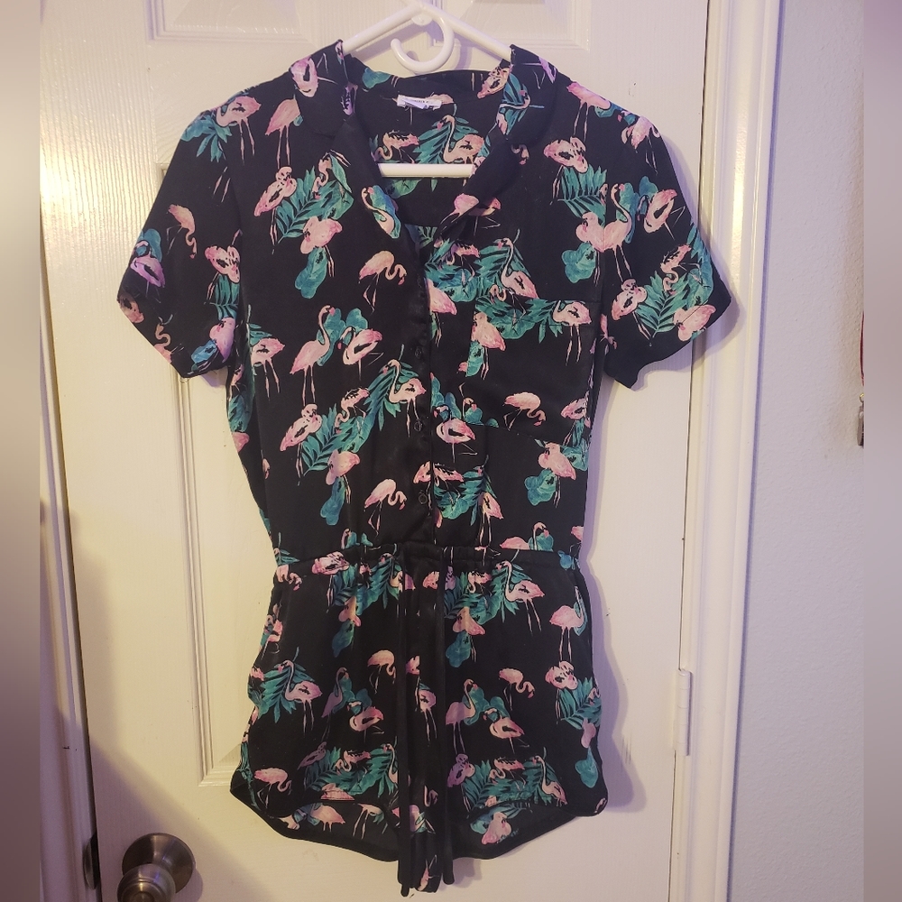 Satin flamingo romper, small